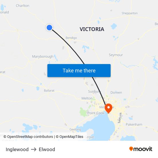 Inglewood to Elwood map