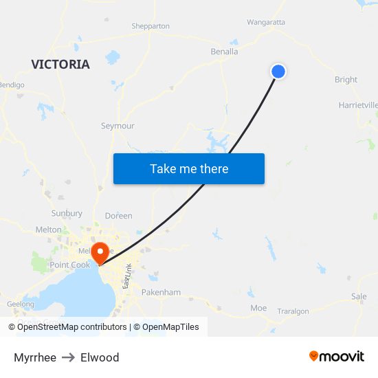 Myrrhee to Elwood map