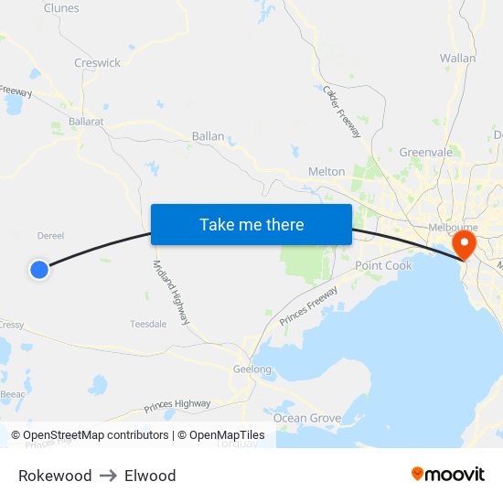 Rokewood to Elwood map