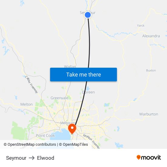 Seymour to Elwood map