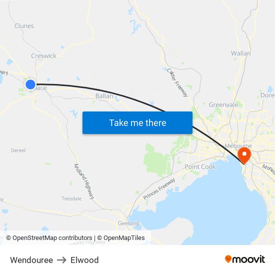 Wendouree to Elwood map