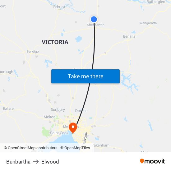 Bunbartha to Elwood map
