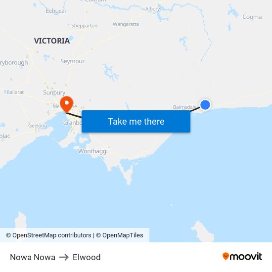 Nowa Nowa to Elwood map