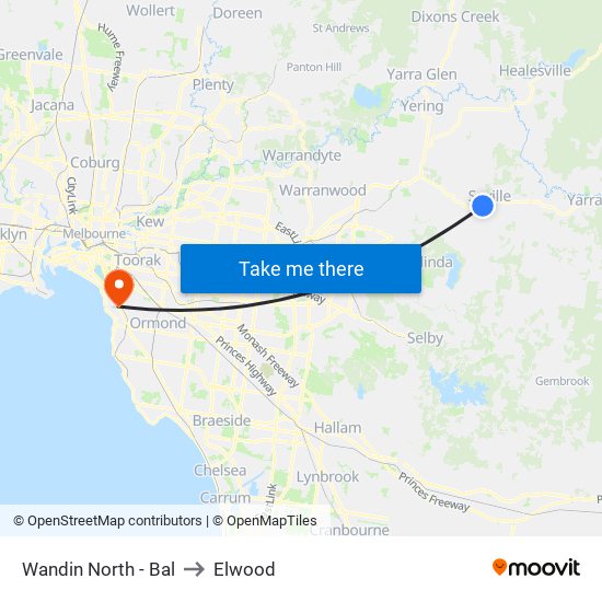 Wandin North - Bal to Elwood map