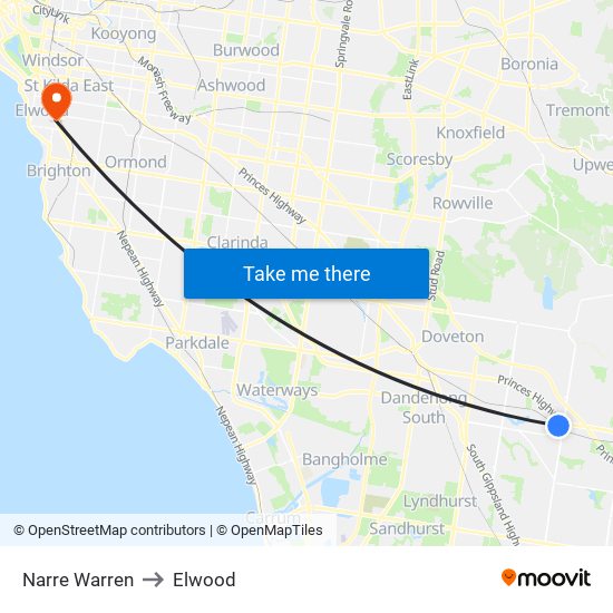 Narre Warren to Elwood map