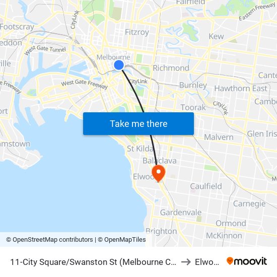 11-City Square/Swanston St (Melbourne City) to Elwood map