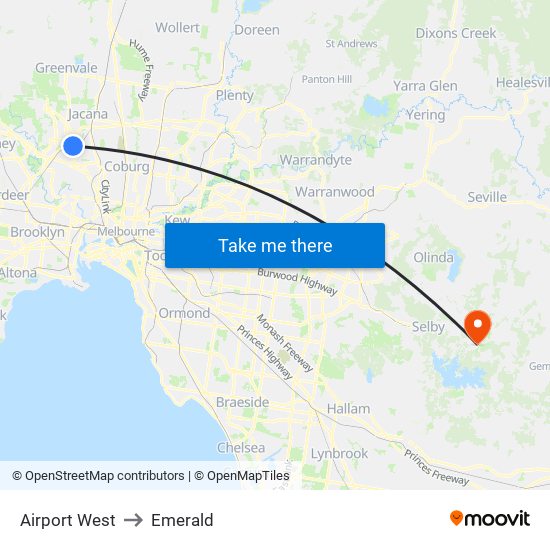 Airport West to Emerald map