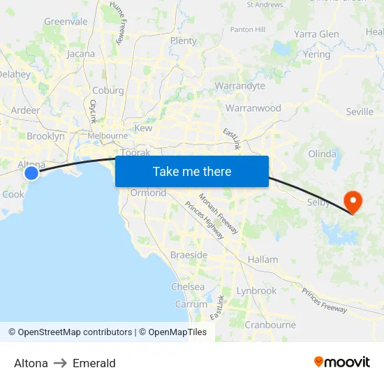 Altona to Emerald map