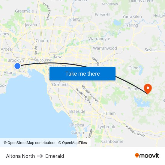 Altona North to Emerald map