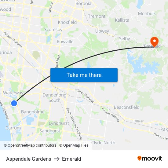 Aspendale Gardens to Emerald map