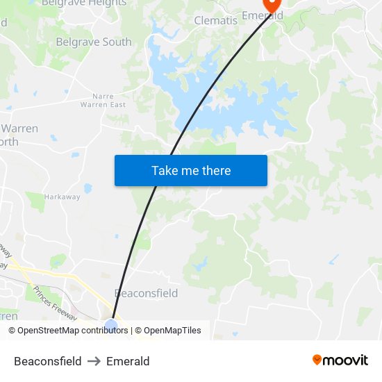 Beaconsfield to Emerald map