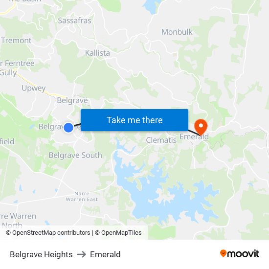 Belgrave Heights to Emerald map