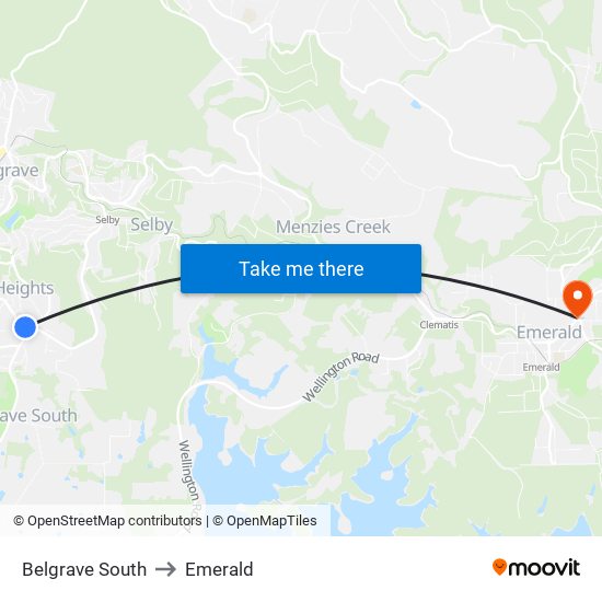 Belgrave South to Emerald map