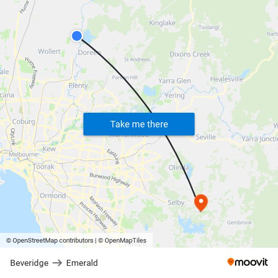 Beveridge to Emerald map