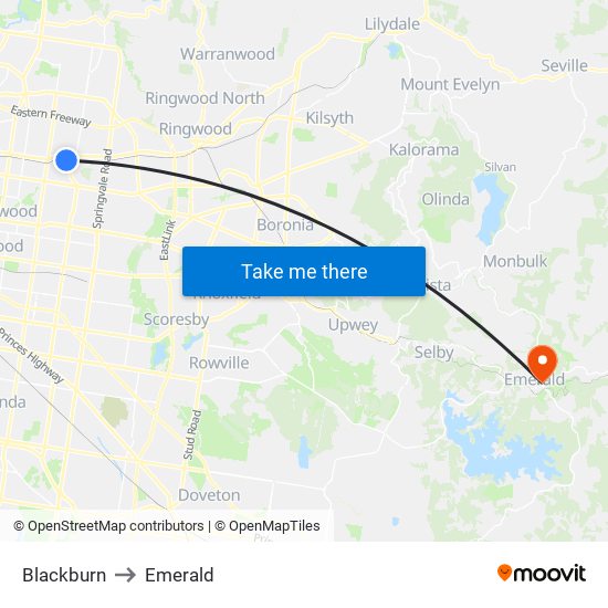 Blackburn to Emerald map