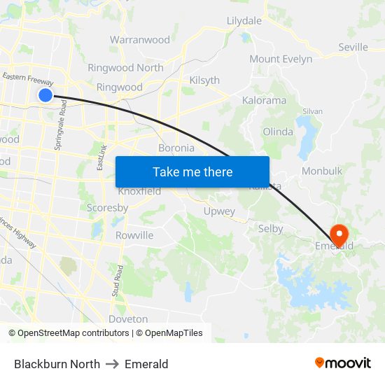 Blackburn North to Emerald map