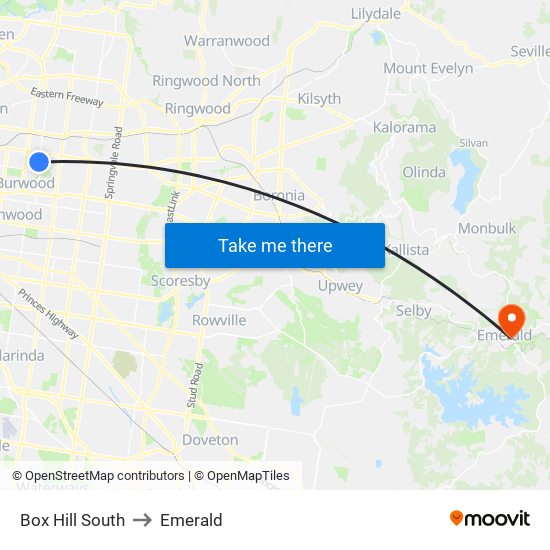 Box Hill South to Emerald map