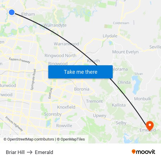 Briar Hill to Emerald map