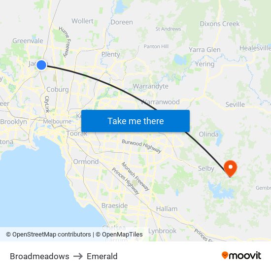 Broadmeadows to Emerald map