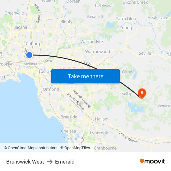 Brunswick West to Emerald map