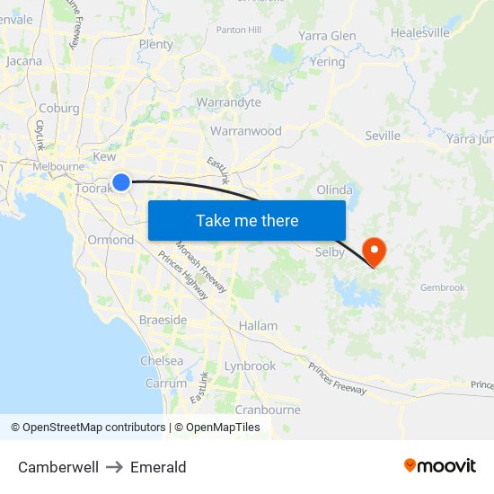 Camberwell to Emerald map