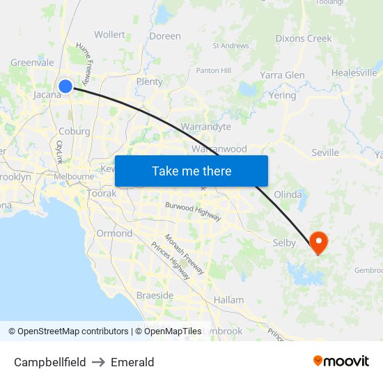 Campbellfield to Emerald map
