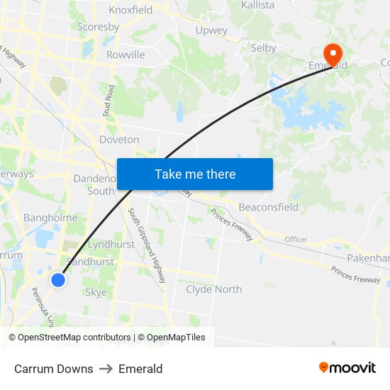 Carrum Downs to Emerald map