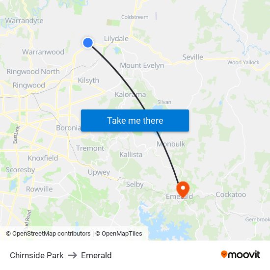 Chirnside Park to Emerald map