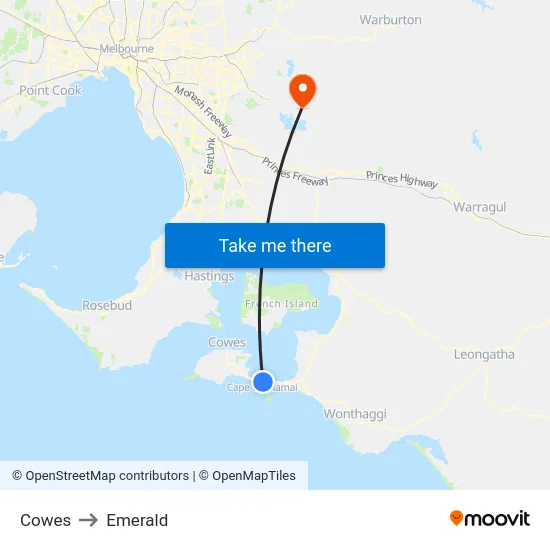 Cowes to Emerald map