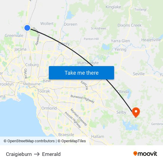 Craigieburn to Emerald map