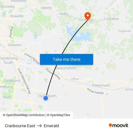 Cranbourne East to Emerald map