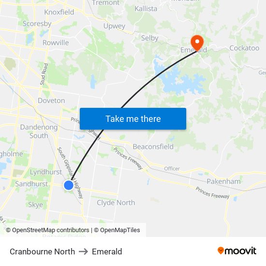 Cranbourne North to Emerald map