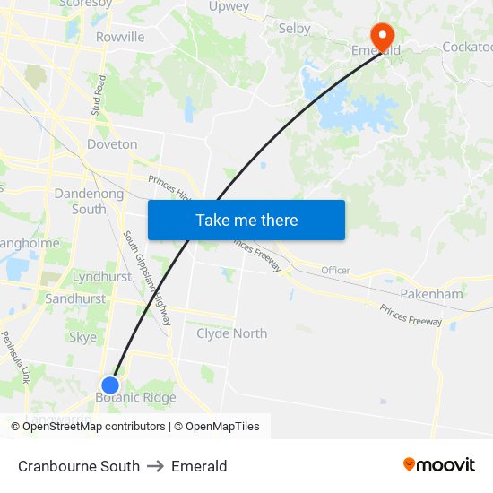 Cranbourne South to Emerald map