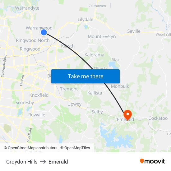 Croydon Hills to Emerald map