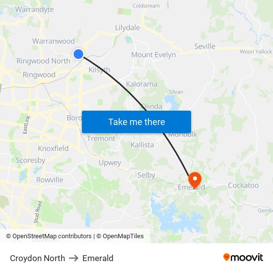 Croydon North to Emerald map