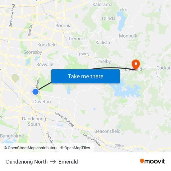 Dandenong North to Emerald map