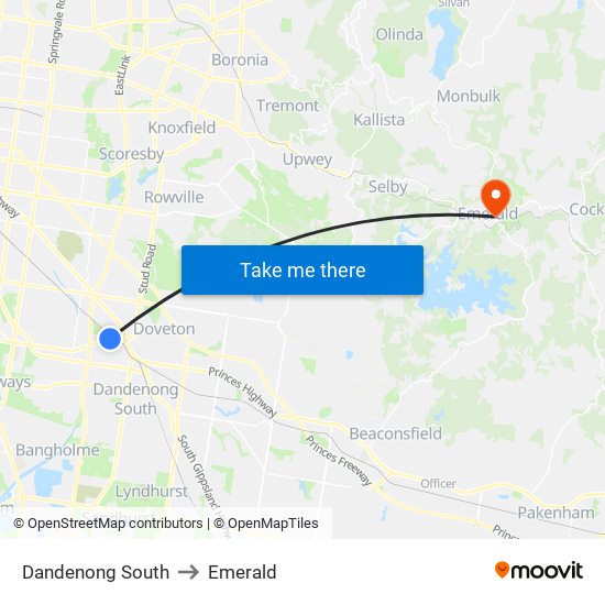 Dandenong South to Emerald map