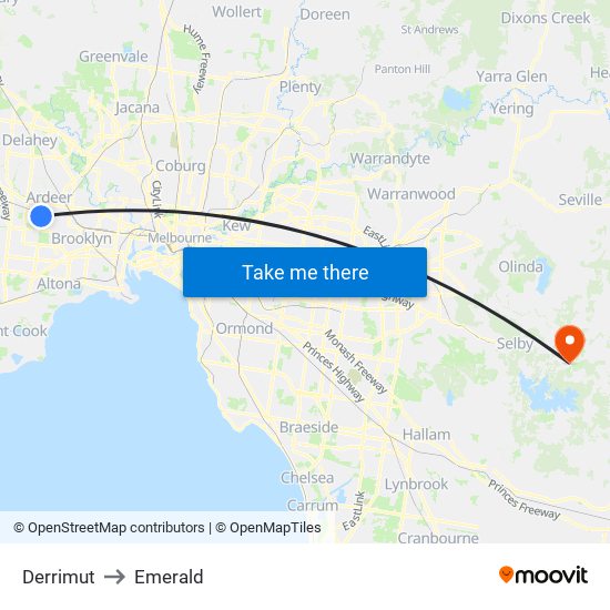 Derrimut to Emerald map