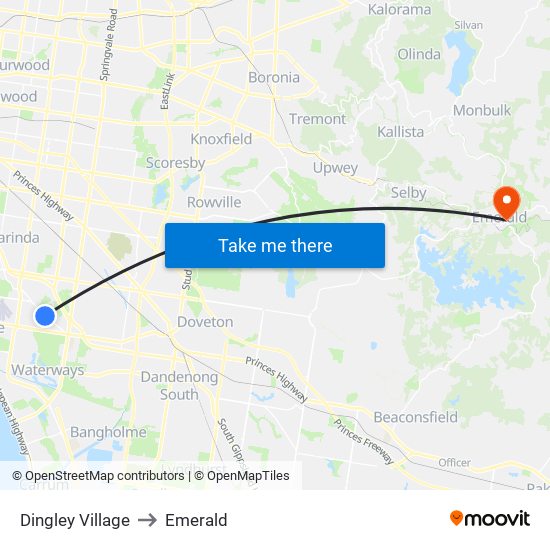 Dingley Village to Emerald map