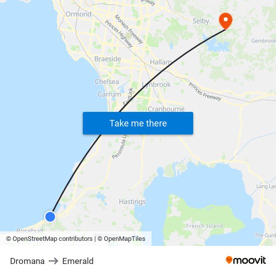 Dromana to Emerald map