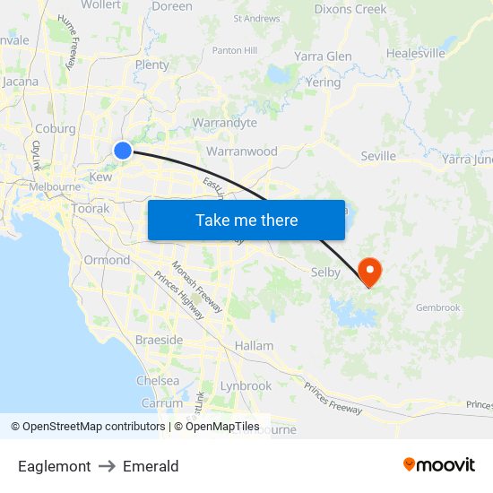 Eaglemont to Emerald map