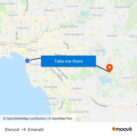 Elwood to Emerald map