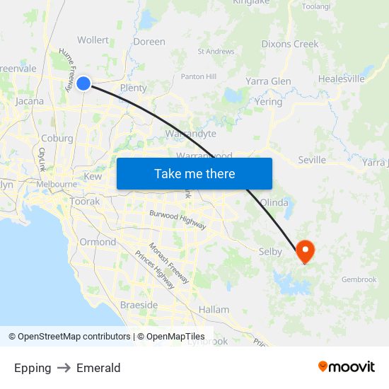 Epping to Emerald map