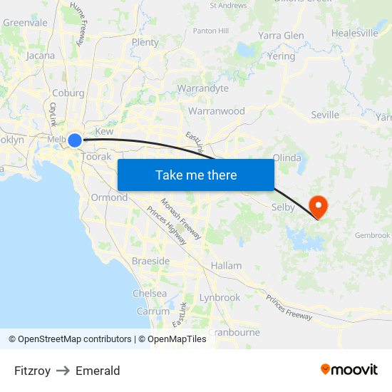 Fitzroy to Emerald map