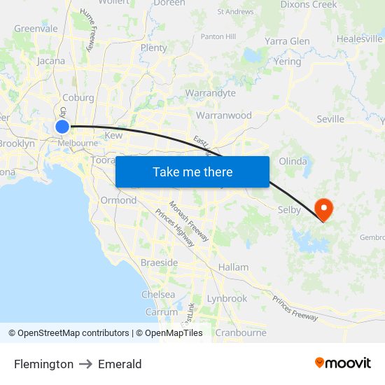 Flemington to Emerald map