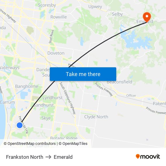 Frankston North to Emerald map