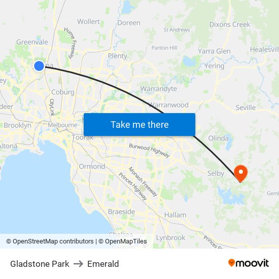 Gladstone Park to Emerald map