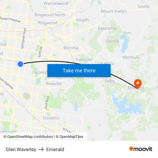 Glen Waverley to Emerald map