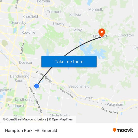 Hampton Park to Emerald map