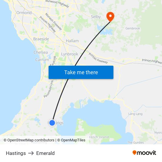 Hastings to Emerald map